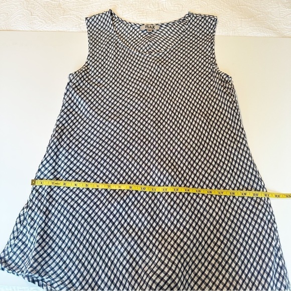 Flax Linen Asymmetrical Airy Navy Gingham Tunic Top - Medium - Picture 10 of 11